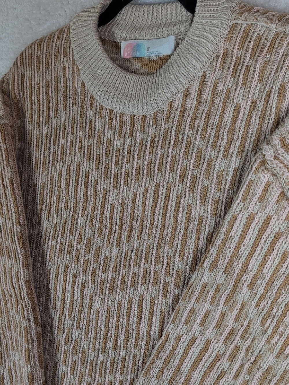 Free People Cream & Tan Textured Knit Oversize Sweater‎ - Picture 4 of 8